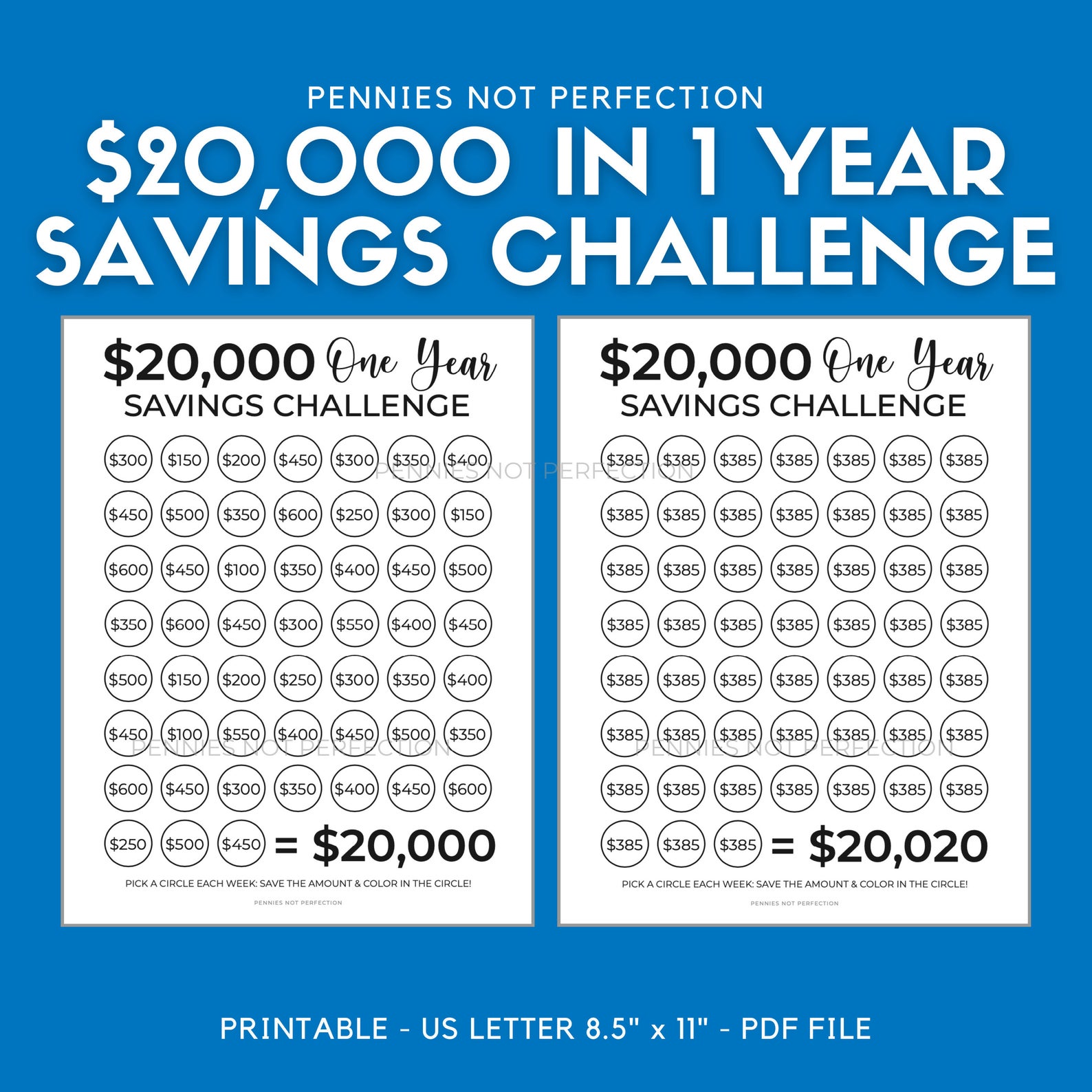  20 000 Dollar Savings Challenge Tracker Printable