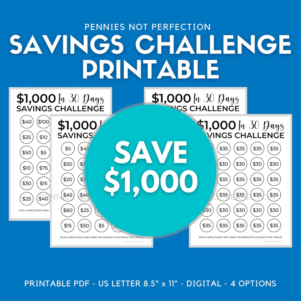 $1,000 In 30 Days Savings Challenge from Pennies Not Perfection