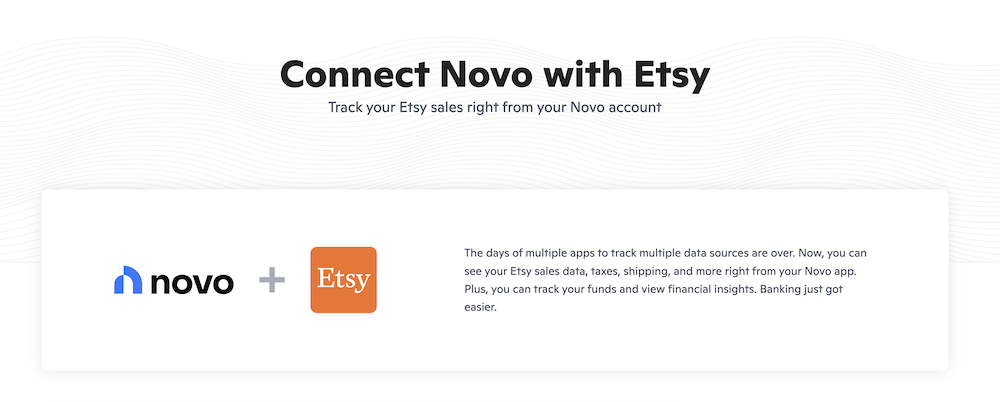 Etsy integration with Novo business bank account for Etsy sellers
