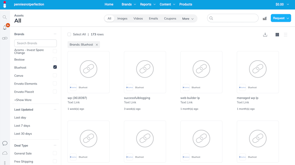 create affiliate links under brand assets on impact.com